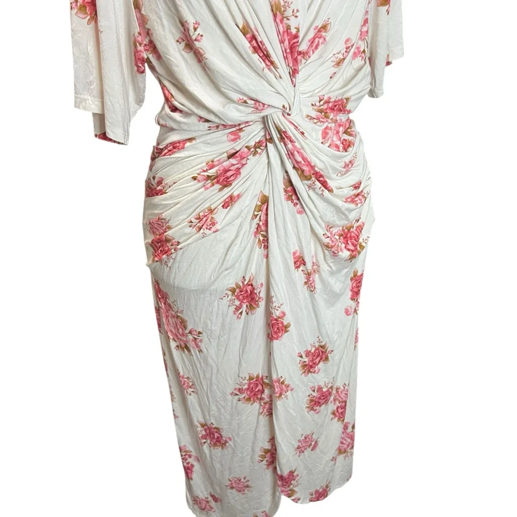 Les Rêveries Twist Front Drape Floral Midi Dress Celebrity Worn M White Size M - Image 5