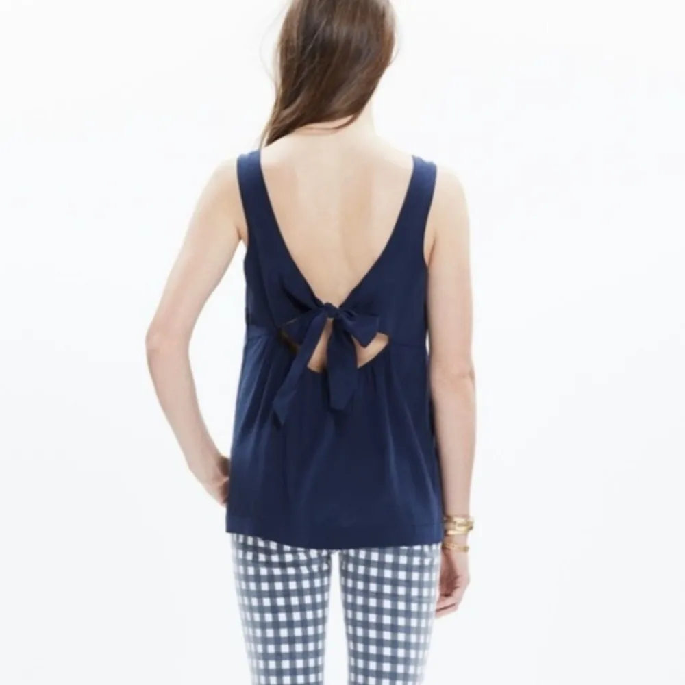 Madewell 100% Silk Lookout Bow Back Sleeveless Tank Top Blue Size XS - Image 15