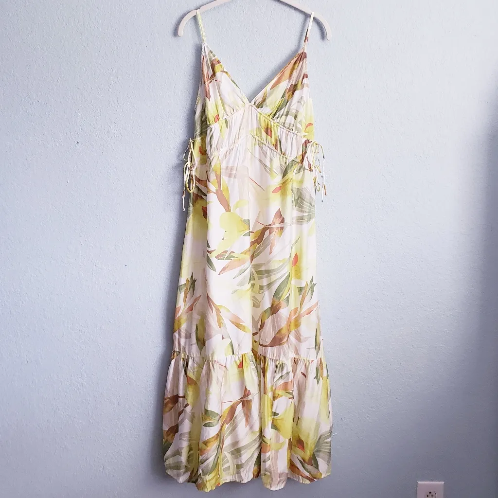 H&M Birds of Paradise Tropical Palm Drawstring Detail Maxi Dress - Image 2
