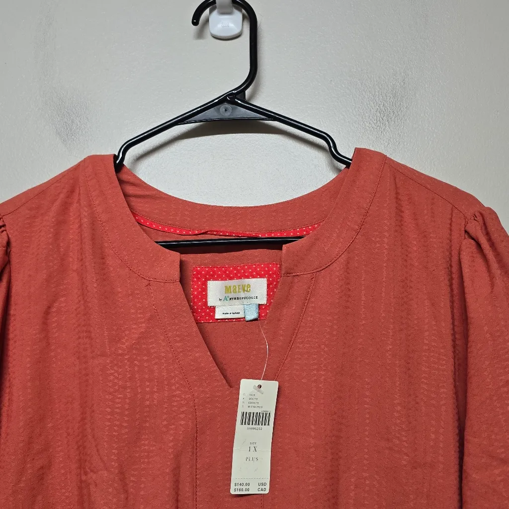 Anthropologie Maeve Amber Coral Tiered Ruffled Tunic Dress Peasant NWT - 1X Plus - Image 5