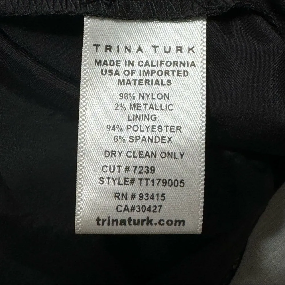 Trina Turk Morrison Dress Black Gold Metallic Tie Neck Shift Dress Large - Image 12