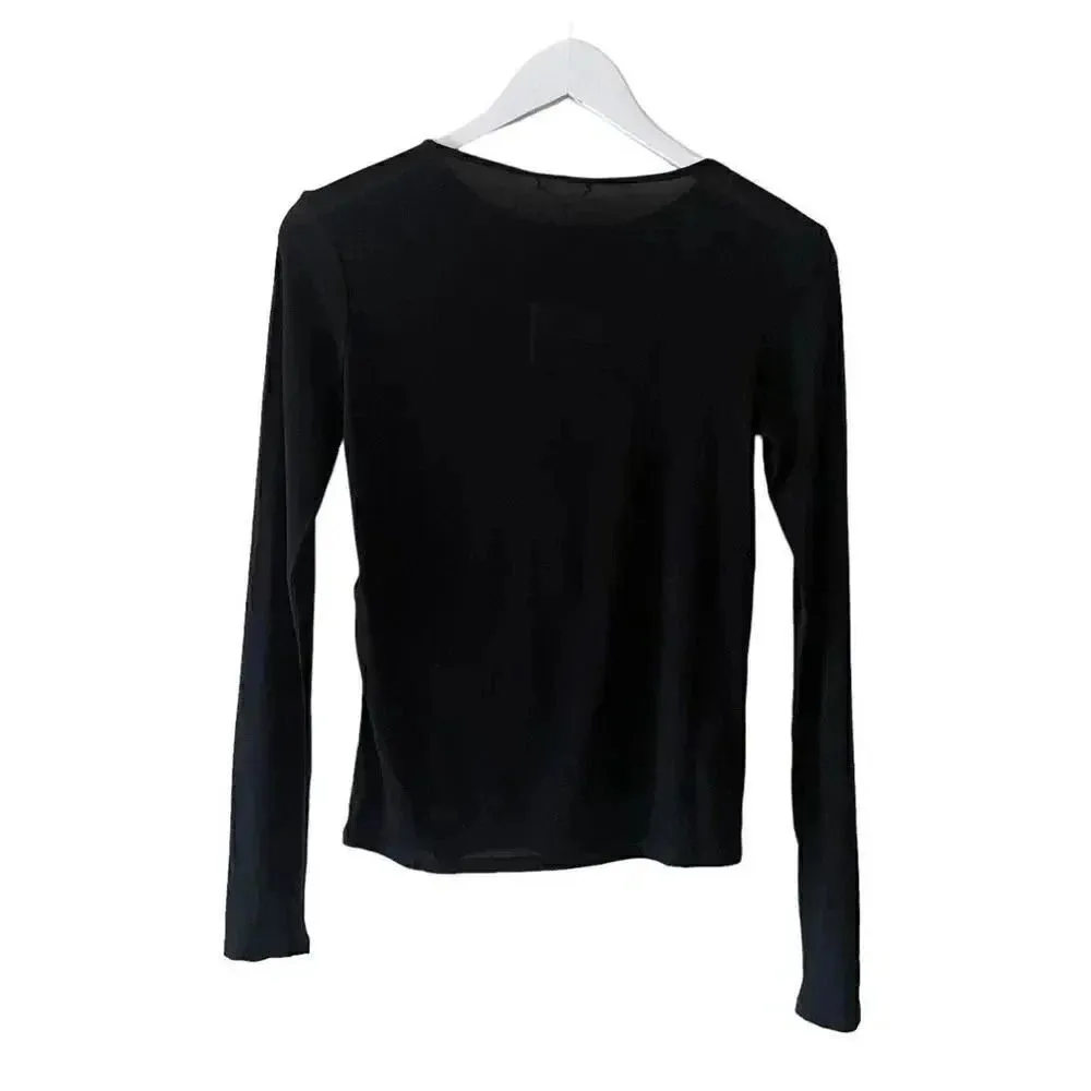 Zara Black Crewneck Silk Long Sleeves Women’s Essential Blouse SZ M #1697 - Image 6