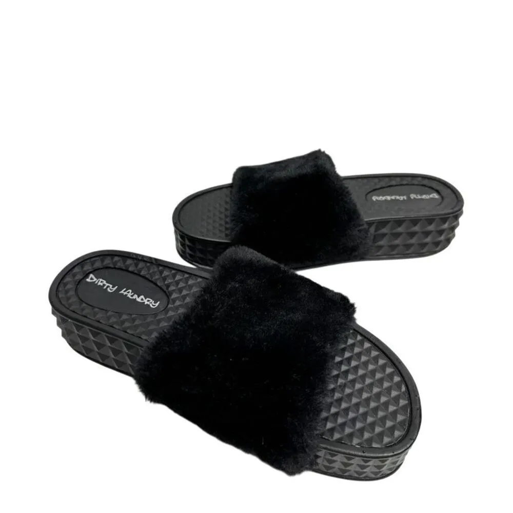 Dirty Laundry Slide Shoes Size 9 Black Open Toe Sonny Fur Sandals - Image 8