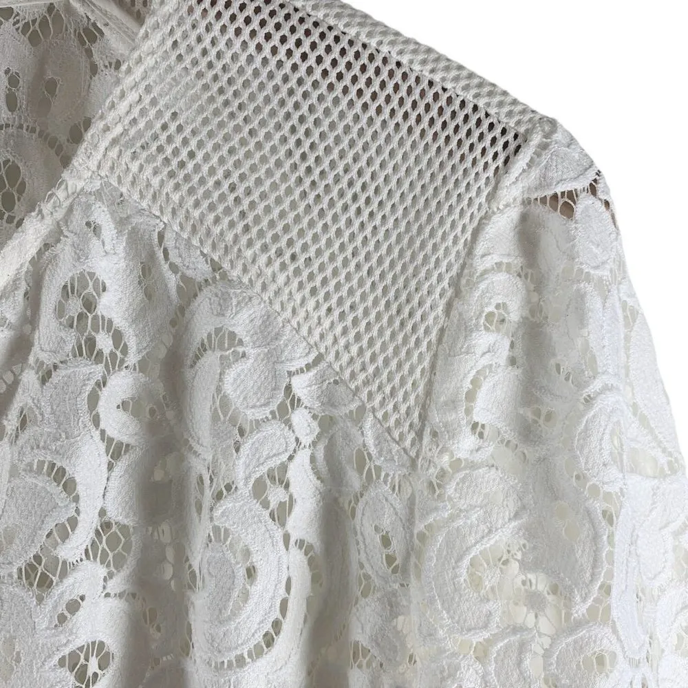 Chico's  White Floral Lace and Mesh Zip Jacket Size 2/Large Cardigan - Image 3