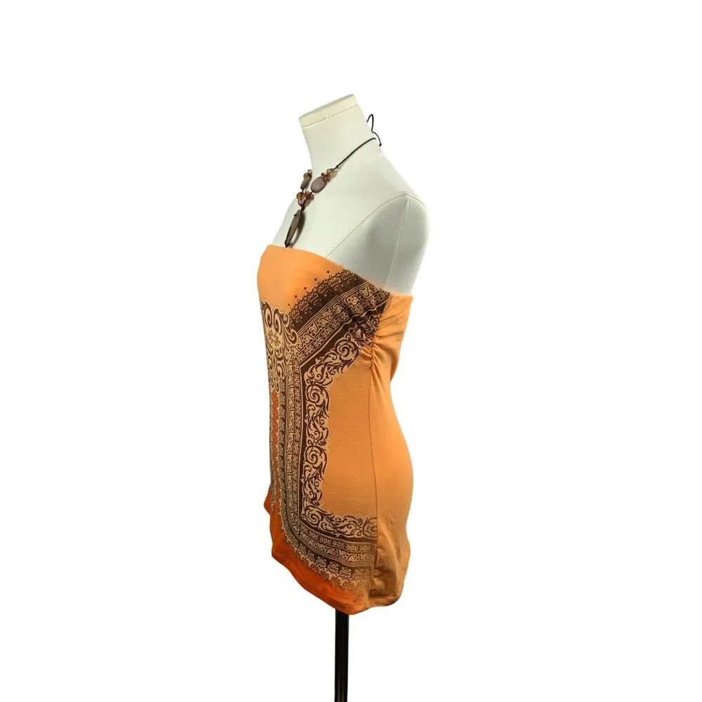 Women's F.A.N.G Orange & Brown Halter Top With Paisley Print Size Large - Image 3