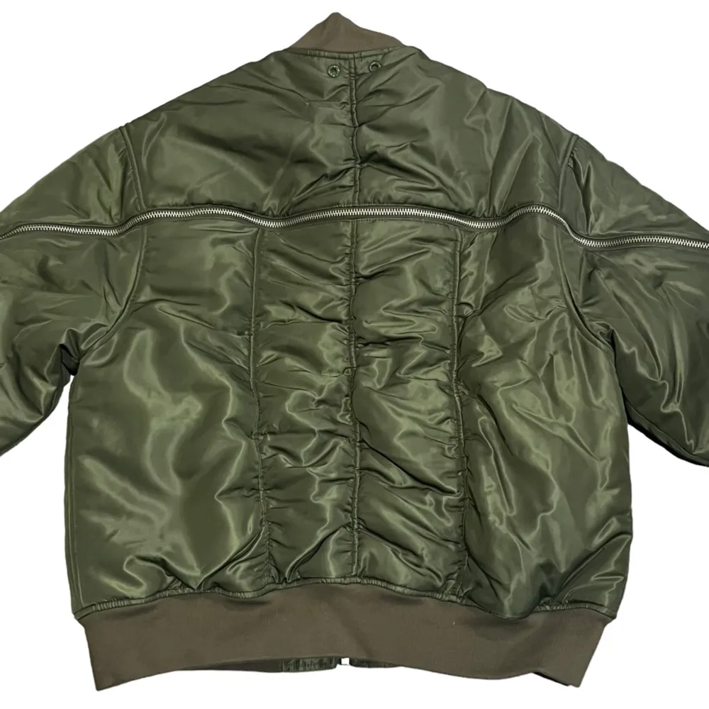 All Saints Scout Ruched Bomber Jacket in Khaki Green, Size L New w/Tag - Image 11