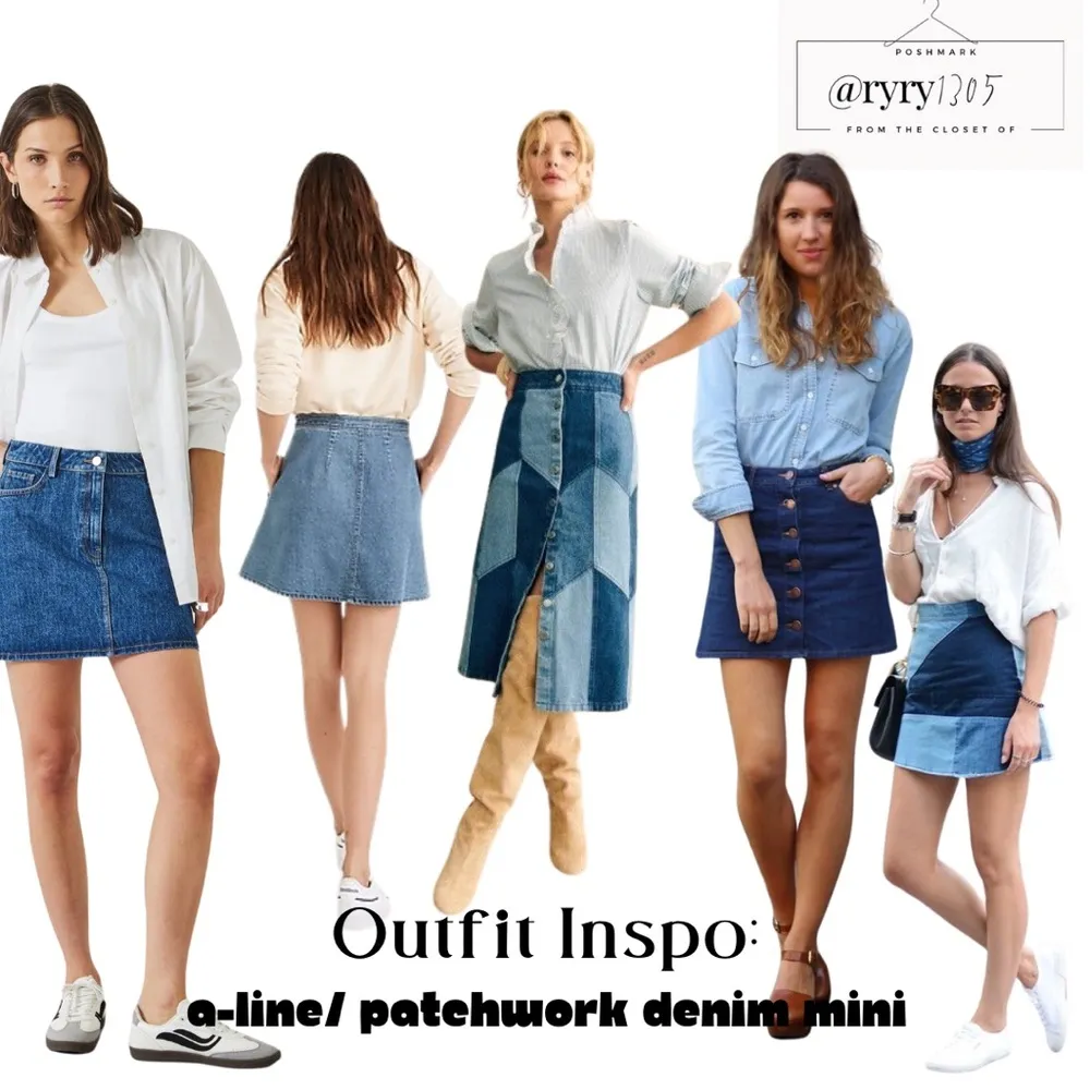 Women’s  Denim A-line Patchwork Mini Skirt with Side Zip Size M - Image 5
