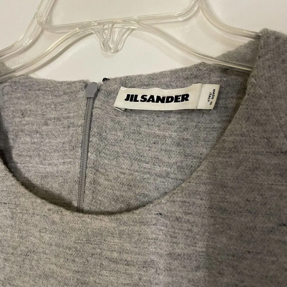 JIL SANDER Heather Gray Short Sleeve Wool Angora Dress with pockets XL - Image 4
