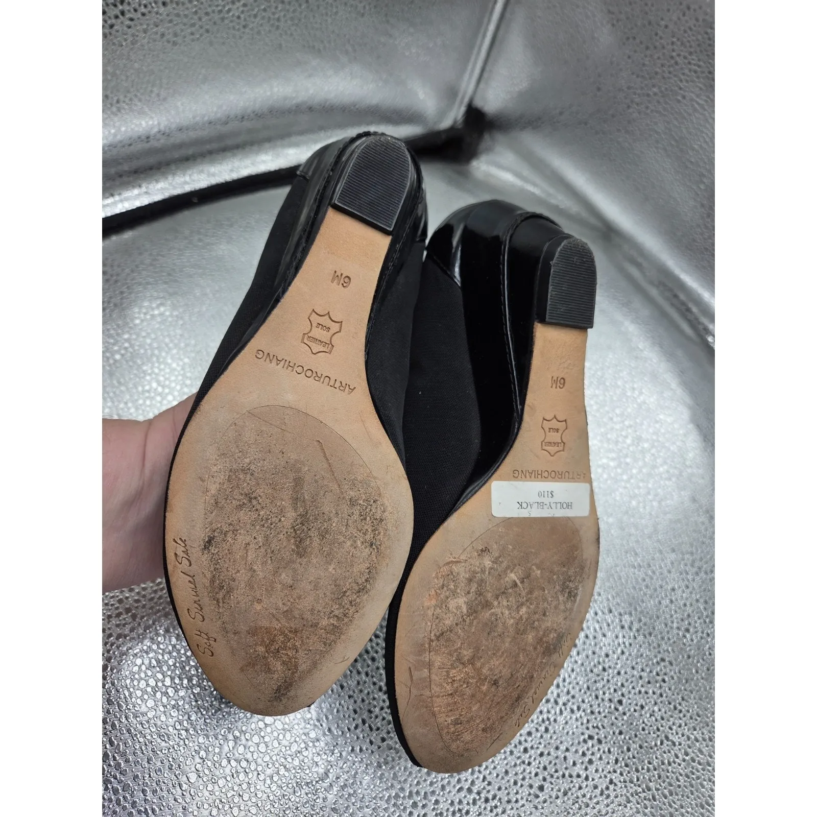 ARTURO CHIANG Holly Shoes Heels 6M Black Leather Peep Toe Wedge Fashion Pumps - Image 6