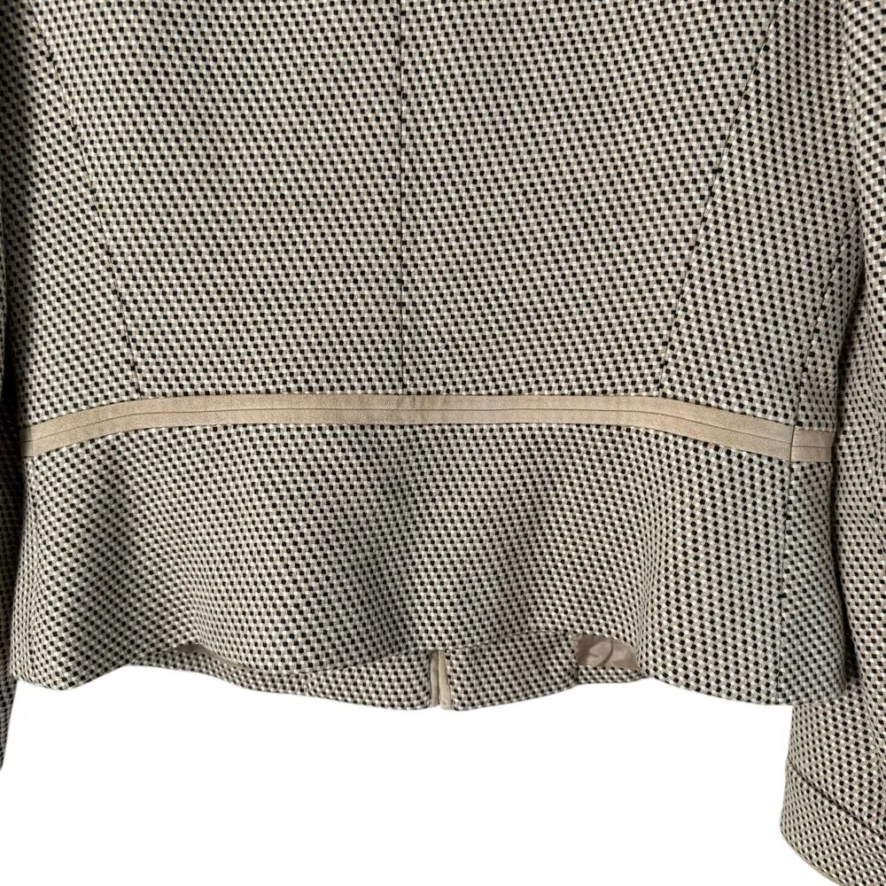 Carlisle Vintage 90s Woven Wool Blazer Jacket Tan Black High Collar Zip Up, Sz 4 - Image 10