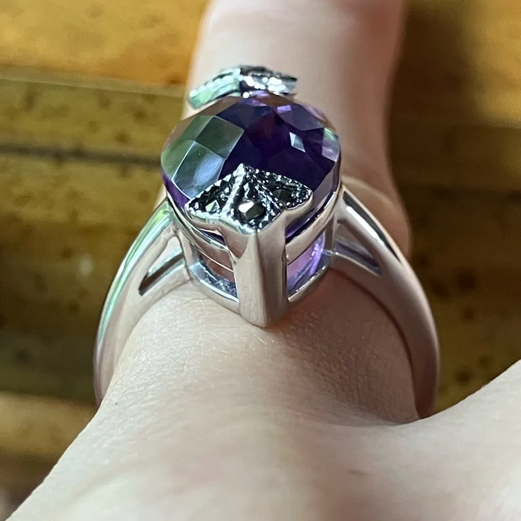 African Amethyst Sterling Silver Cocktail Ring Size 6 - Image 2