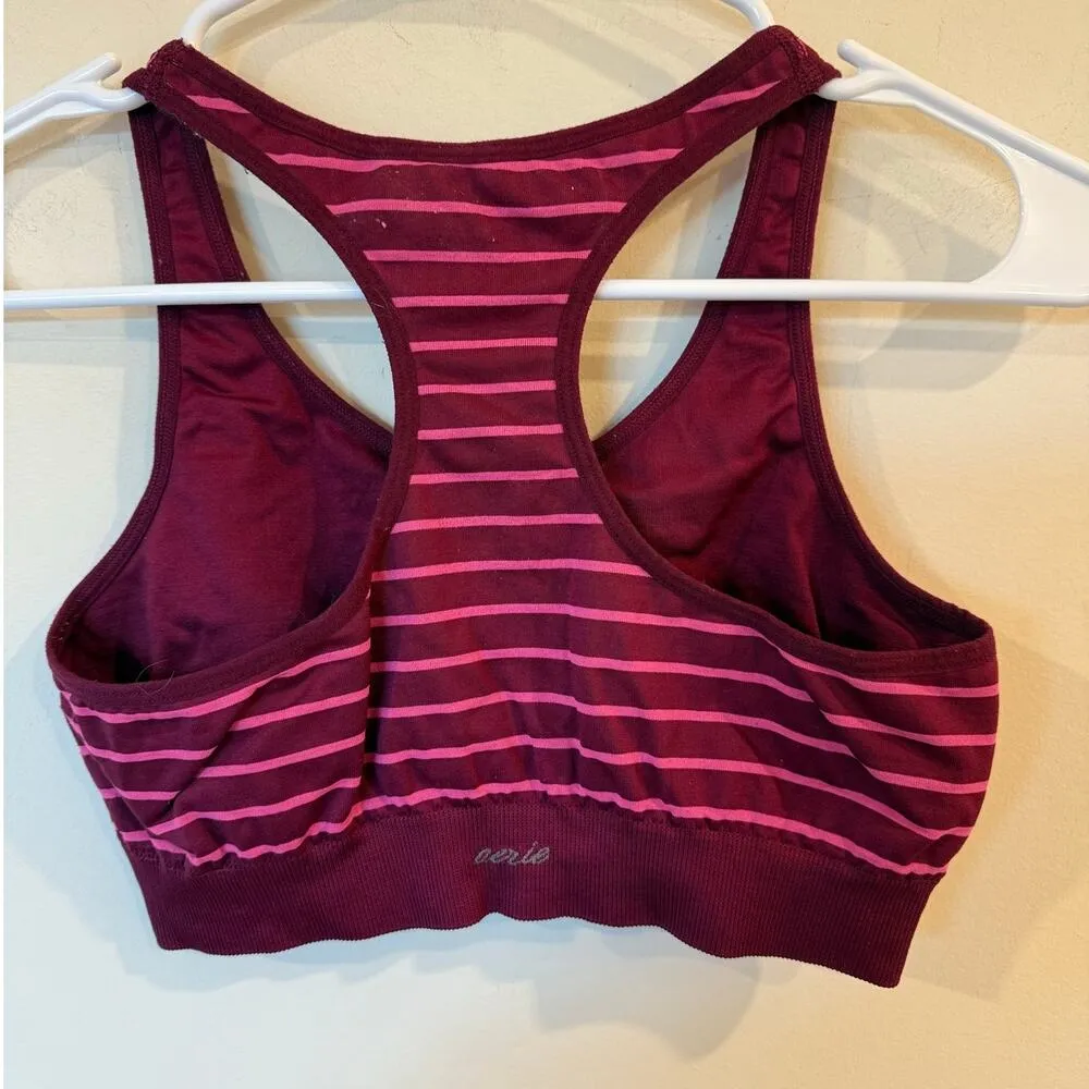 Aerie Ruched Front Racerback Sports Bra Striped Pink Women's Size Medium - Image 2