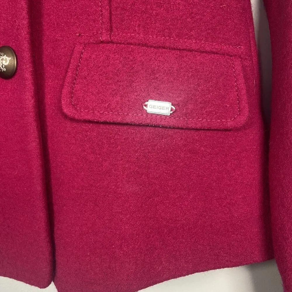 Geiger Vintage Boiled Wool Faux Fur Collar Pink Fuschia Jacket Size‎ 34 Austria - Image 4