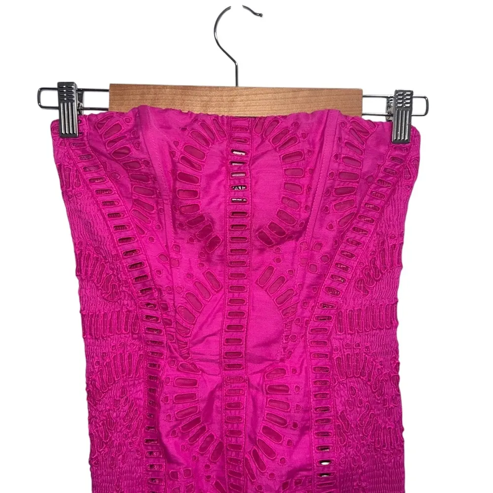 NEW NWOT  Ibiza Ynisa Strapless Eyelet Midi Dress In Hot Pink - Image 3