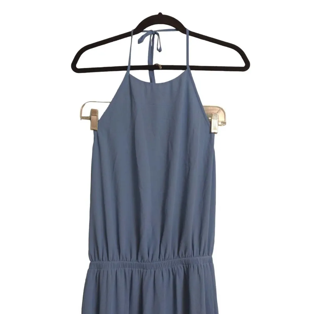 Show Me Your Mumu Heather Halter Dress L Blue Solid Maxi Scoop Neck New / FLAW - Image 5