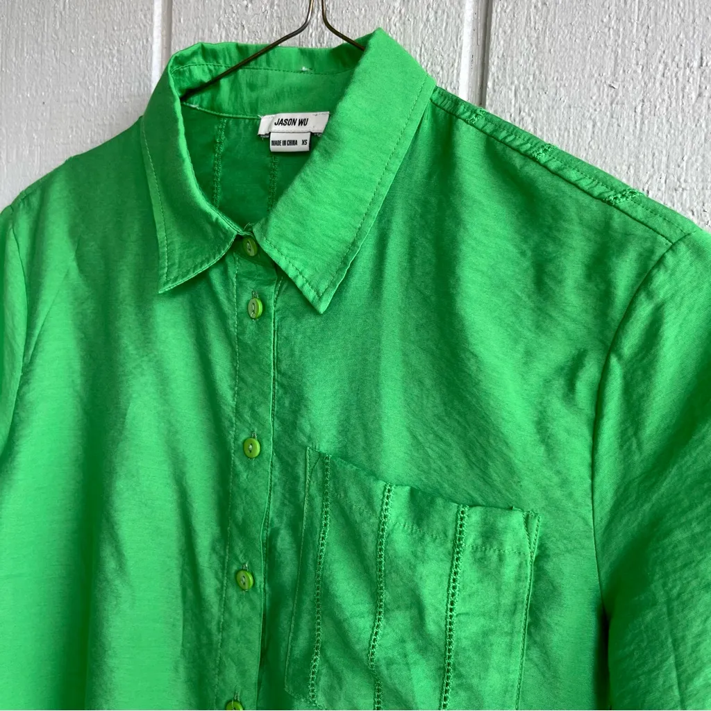Jason Wu Green Short Sleeve Cropped Button Down Size XS - Image 2
