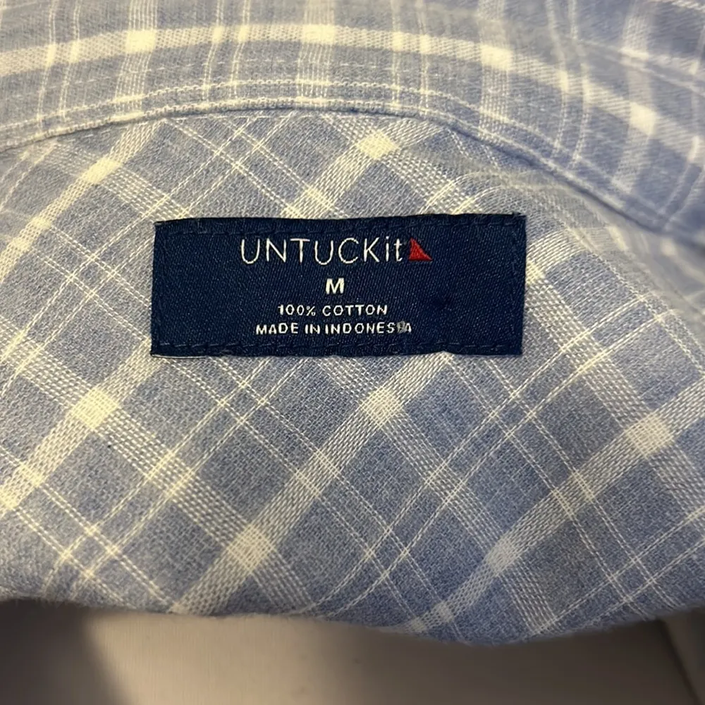 Untuckit Shelly Blue White Plaid Shirt Size M - Image 10