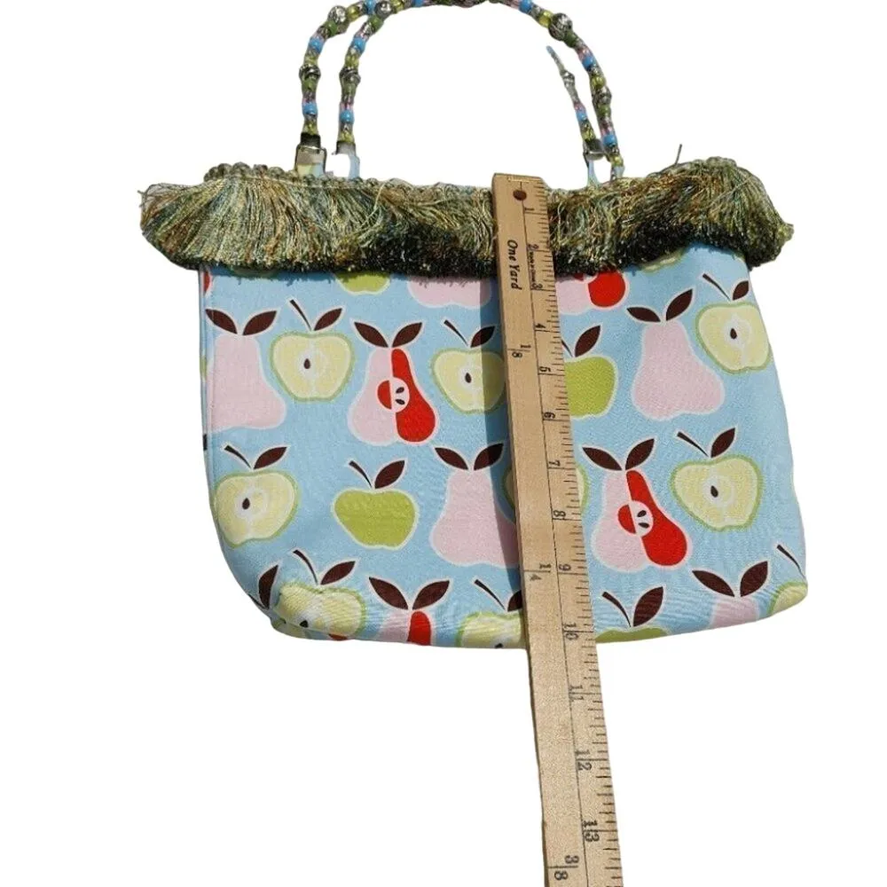 Beaded Pear Apple Blue Fringe Purse y2k Unique Chic Hand purse Closure Fruit - Image 2