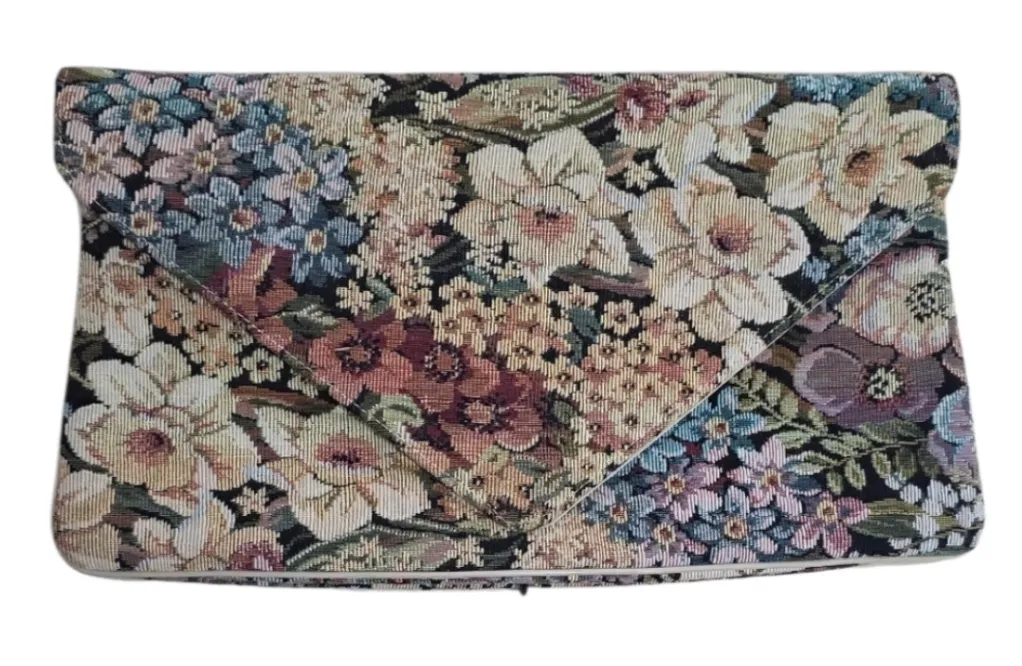 Vintage Floral Tapestry Envelope Purse Clutch Late 80s 90s Era - Image 1