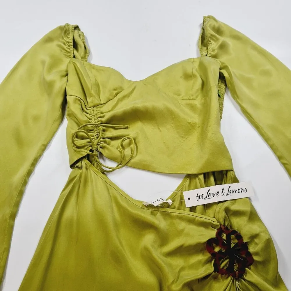 For Love & Lemons Allie Midi Dress in Green Small - Image 7