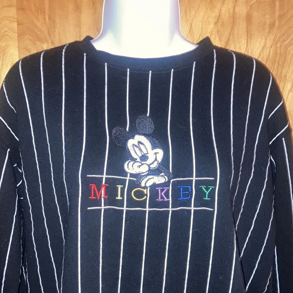 Vintage Embroidered Mickey Mouse Striped Sweatshirt Size Small/Medium - Image 2