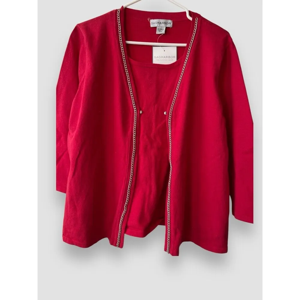 Sag Harbor Cardigan Cotton Blend 2in1 Soft Knit Comfort Pullover Red Size XL NWT - Image 3