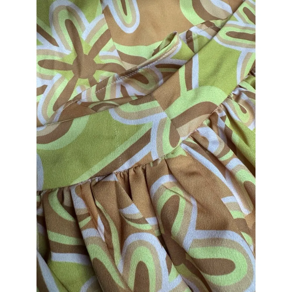 Dazey LA Anthropologie Retro Orange Floral Tiered Ruffle Maxi Skirt Size XS USA - Image 4