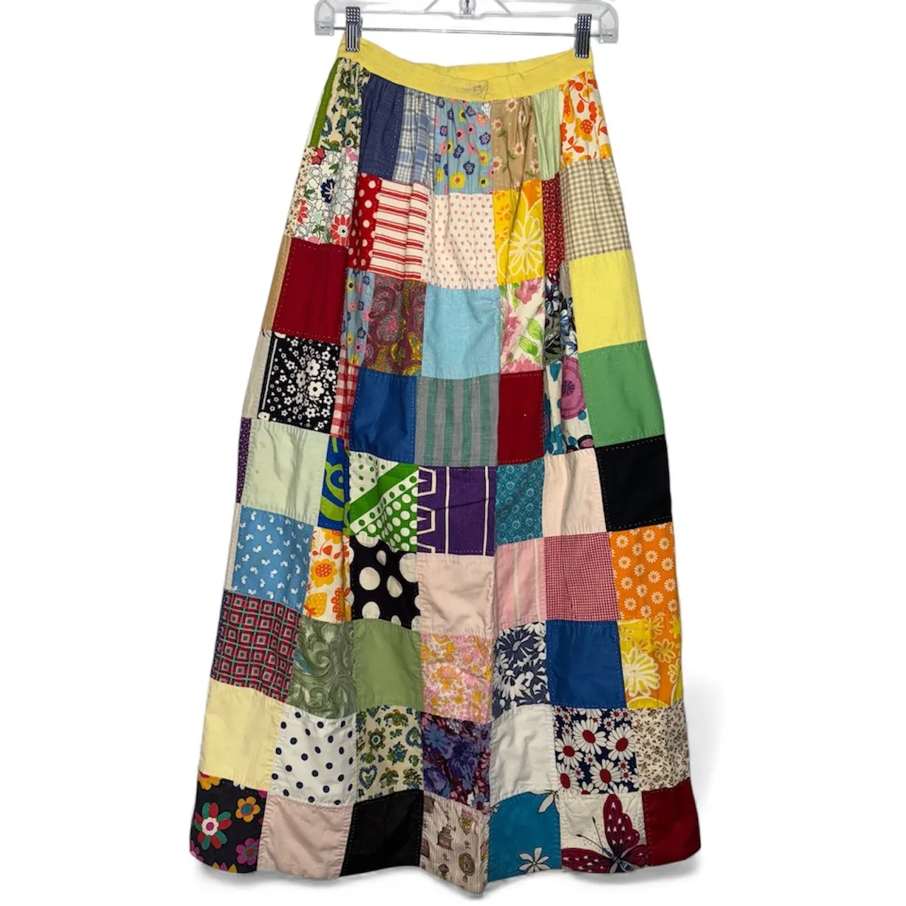 Vintage 1970s Handmade Patchwork Maxi Skirt XS Prairie Milkmaid Cottagecore - Image 4