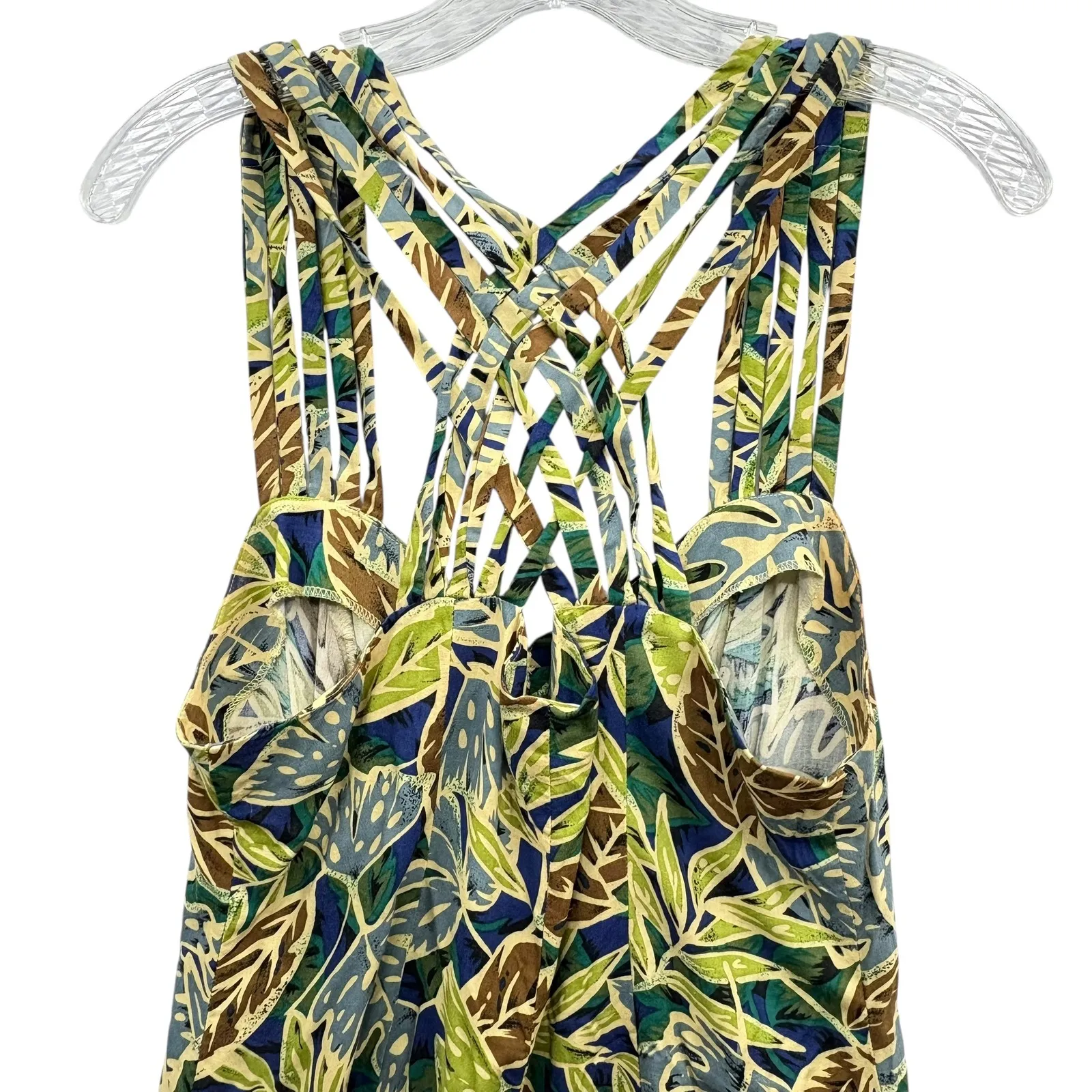 90s‎ Retro Basic Editions Women's Romper Tropical Leaf Print Resort Wear Size 10 Green - Image 2