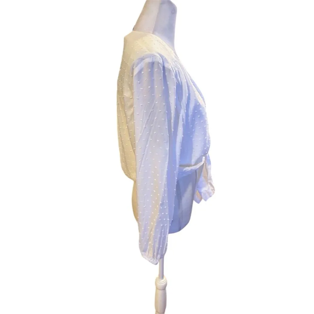 BCBGeneration Women's Sheer Polka Dot Tie-Front Blouse White Size M - Image 3