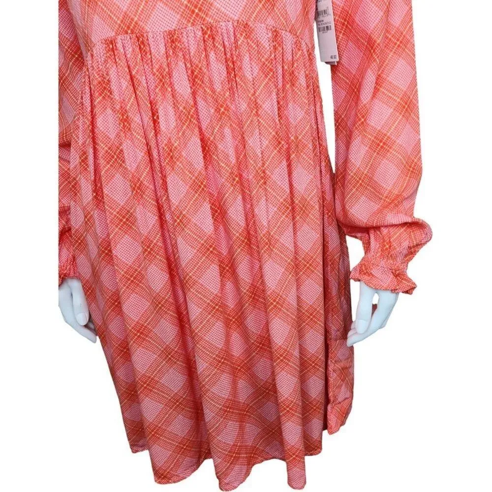 NWT BP. Womens XS Pink Red Ian Bias Plaid Long Balloon Sleeve Midi Dress… - Image 2