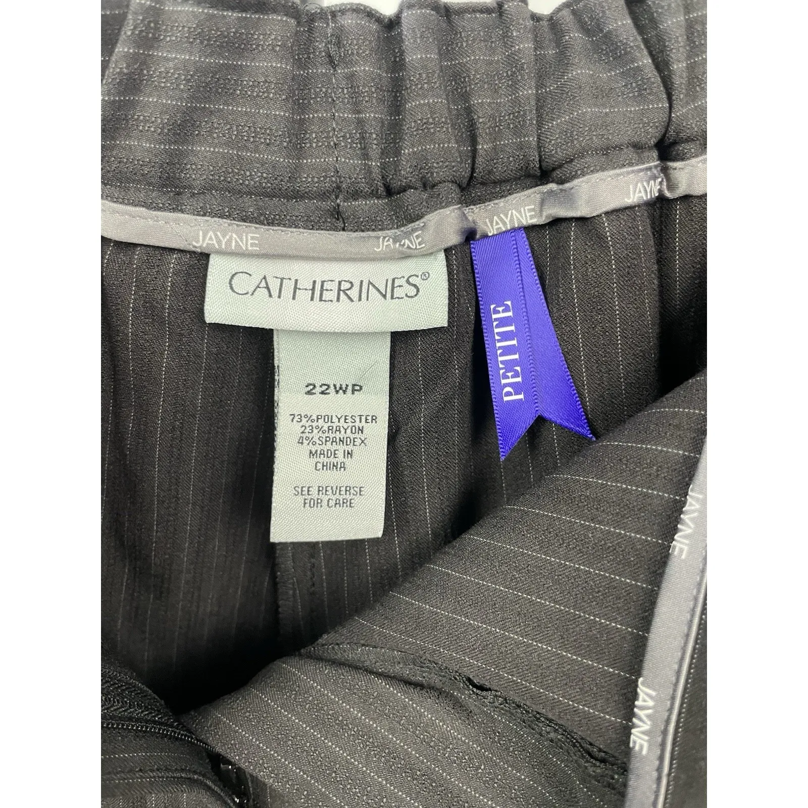 Catherines Black Pin Stripe Jayne Plus 22WP Slacks Trouser Pants Adjustable - Image 8