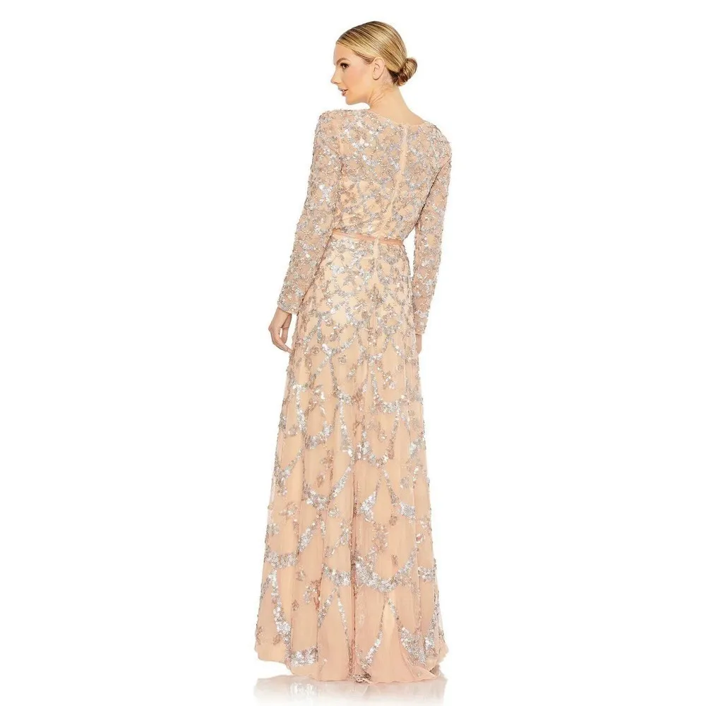 NWT Mac Duggal Sequin Beaded Long Sleeve Gown 5496 Blush Pink Women's Size 10 - Image 2