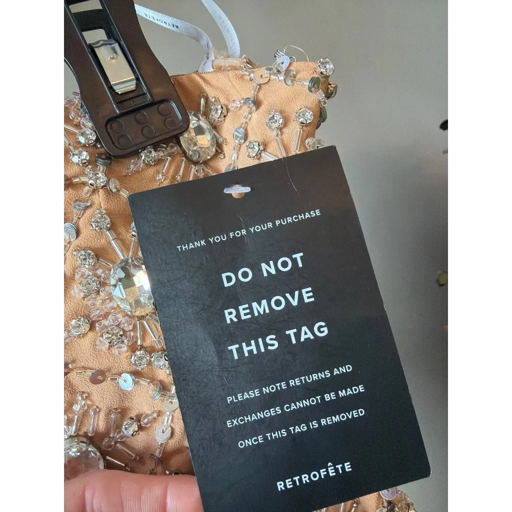 retrofete Chicca Strapless Embellished Mini Dress Nude Silver Womens Size Medium - Image 13