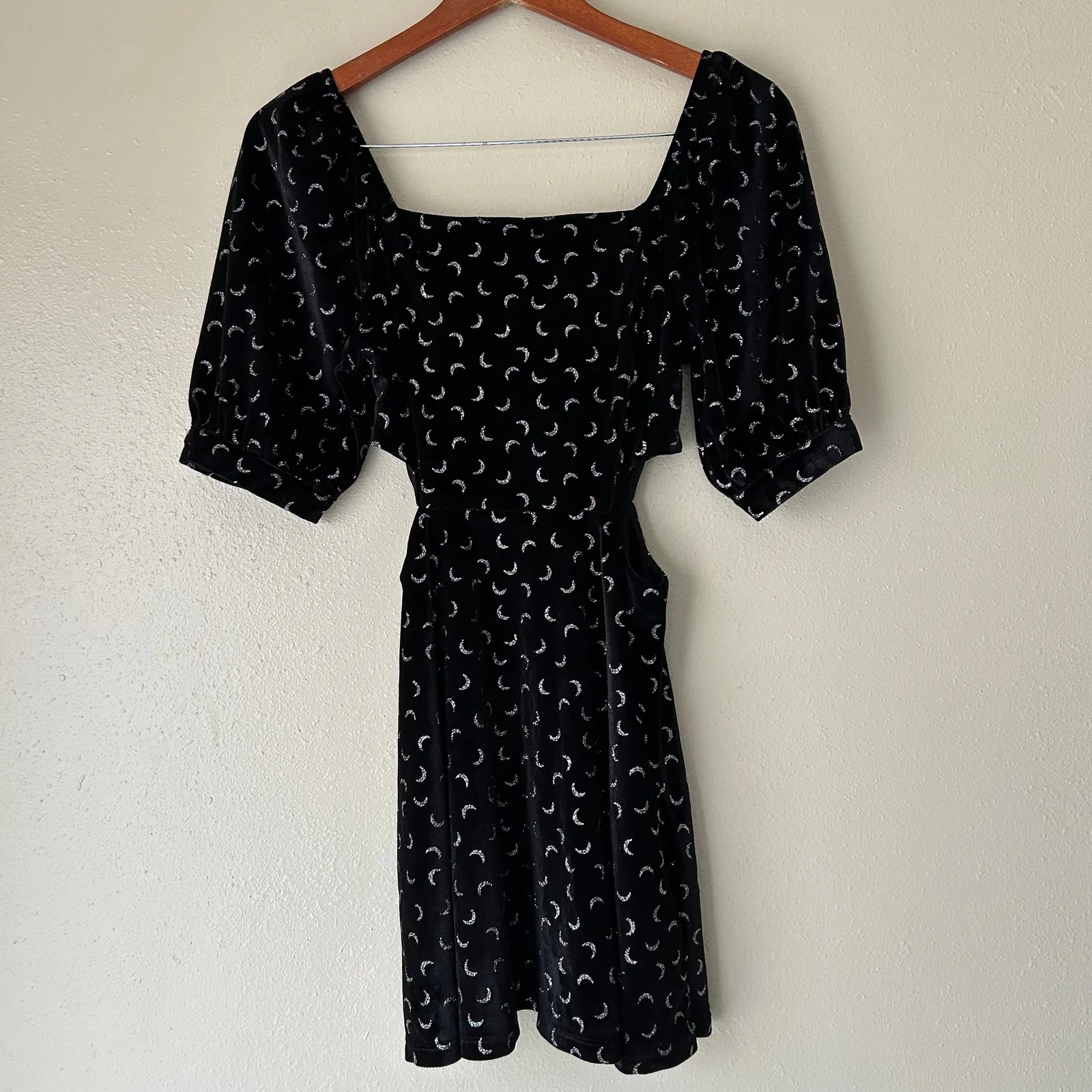 Altar'd State Black Velvet Silver Sparkly Crescent Moon Cutout Dress Size Small - Image 5