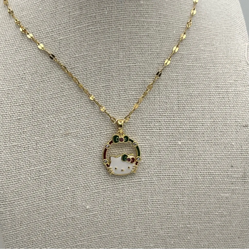 Sweet Christmas Hello Kitty Pendant Necklaces Stainless Steel Chain. NEW Gold - Image 10