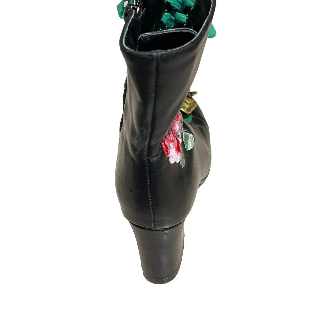 Shishang Women’s Embroidered Lace Up Faux Leather Character Booties Black Size undefined - Image 7