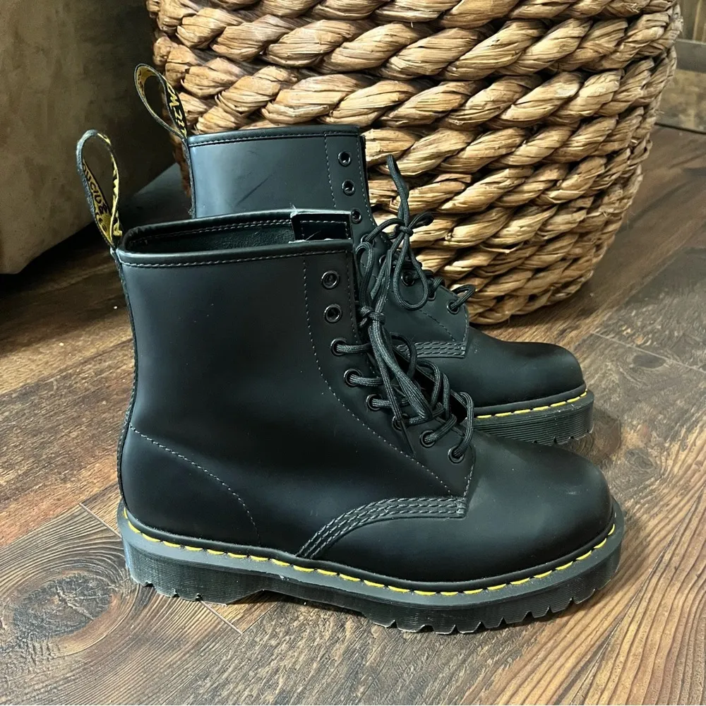 Dr.Martens 8-Hole Boots 1460 Black Leather 28cm UK9 Yellow Stitch NEW - Image 7