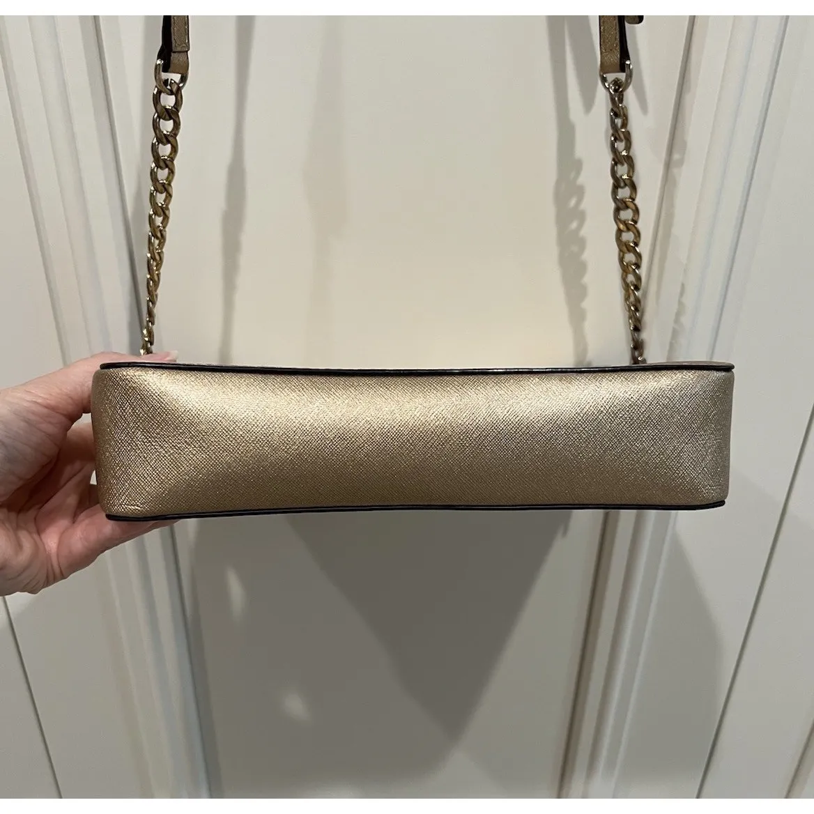 Michael Kors Saffiano Leather Jet Set Camera Crossbody Bag Gold Adj Strap READ‎ - Image 7