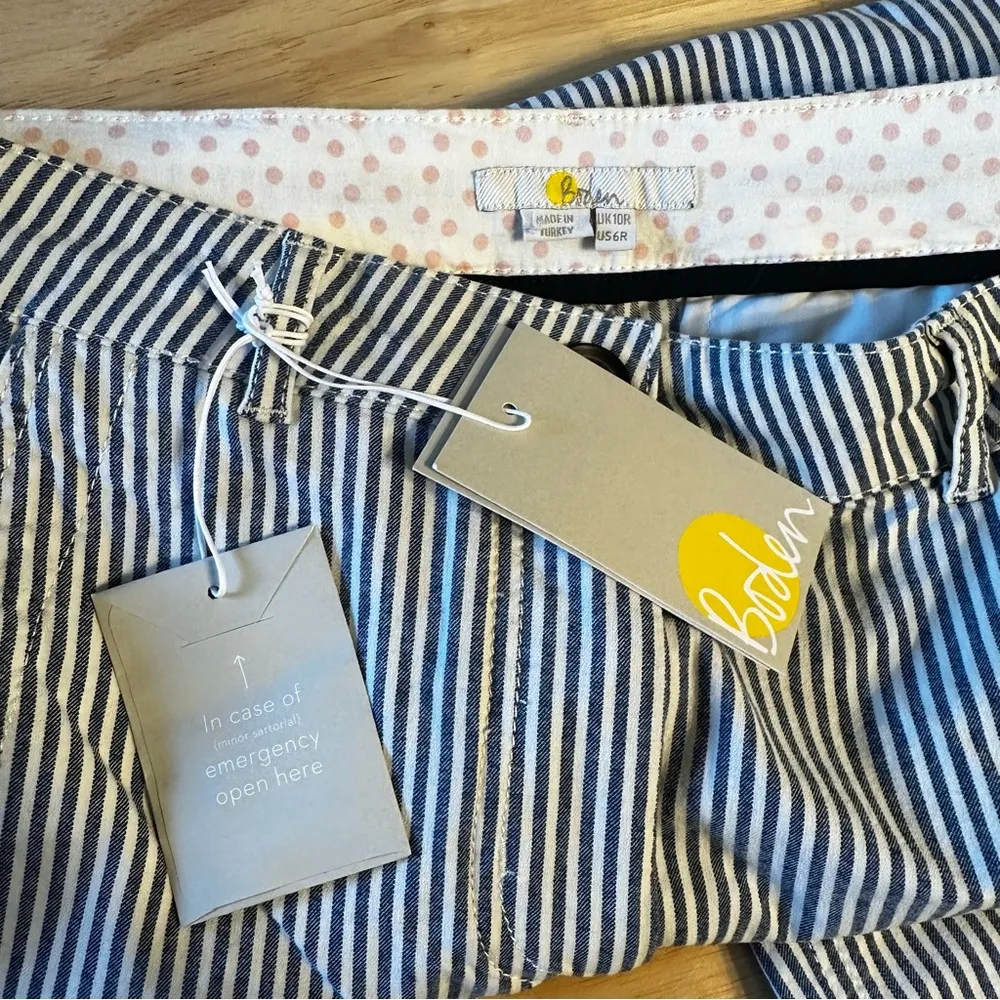Boden Railroad Stripe Cropped Cuffed Pants Jeans size 6 Regular NWT Blue - Image 7