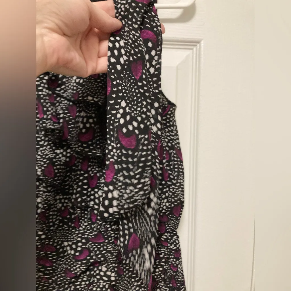 White House Black Market Black Purple Polka Dot Ruffle Sleeveless Blouse - Image 7