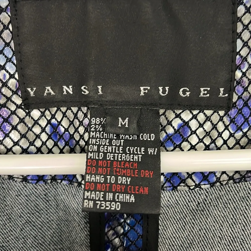 Yansi Fugel Medium Blue, Gray Sparkle Snakeskin Open Front Jacket Top Pockets Blue - Image 6