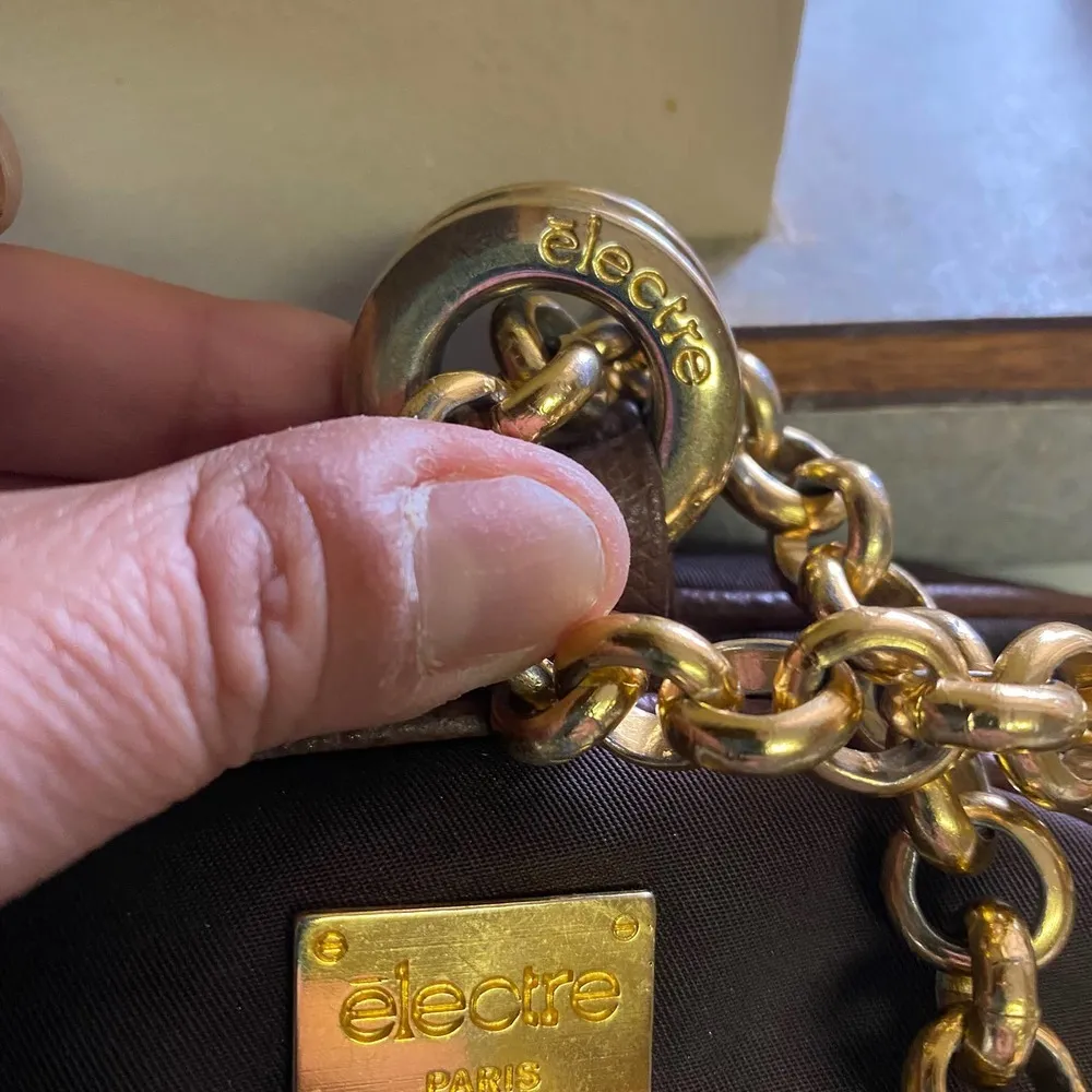 Vintage Electre Paris Brown Nylon Gold Chain Mini Pouch Coastal Granola … - Image 2