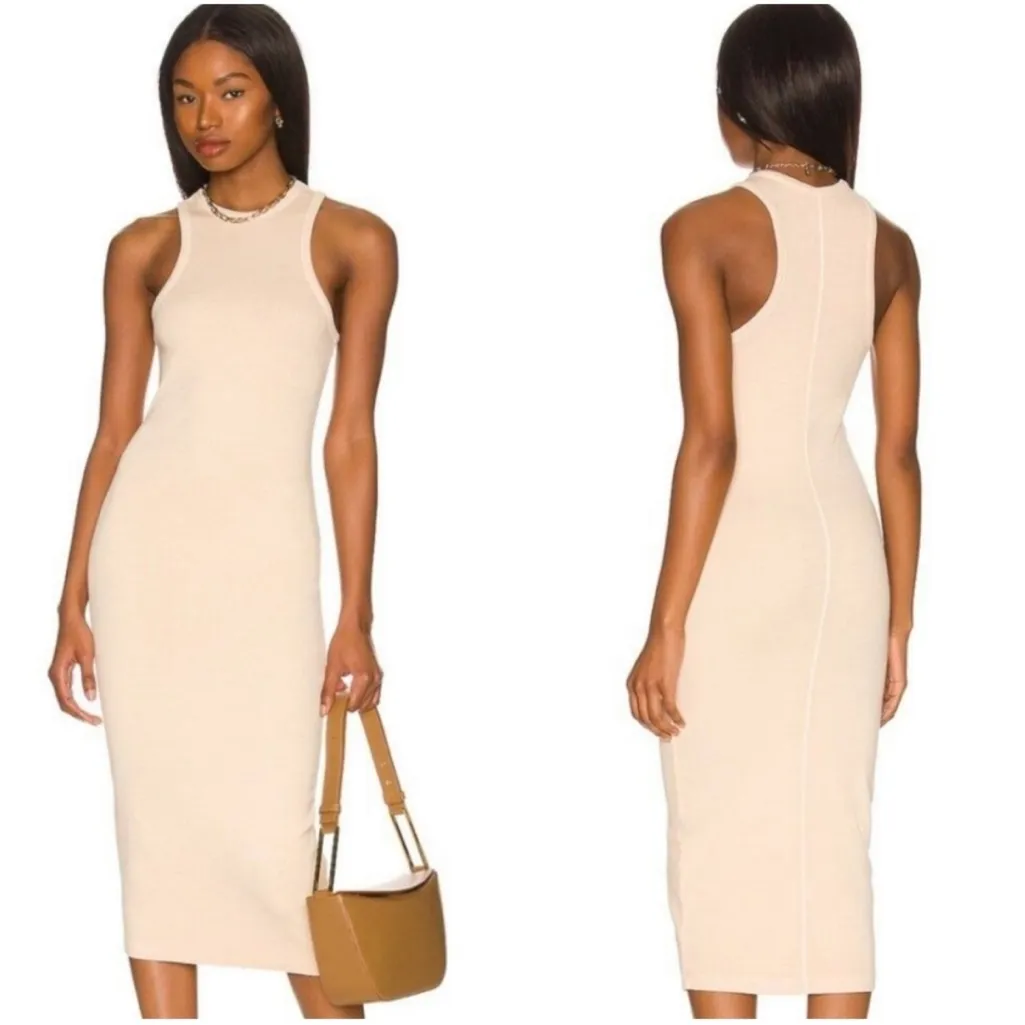 TULAROSA GREEN The Emily Ribbed Jersey Tank Midi Dress in Cream size XXS - Image 2