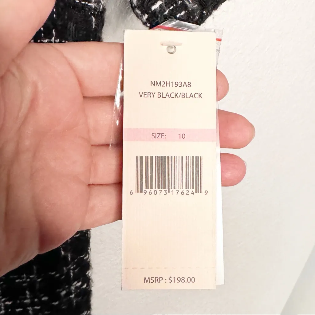 NWT NANETTE LEPORE BLACK WHITE PLAID FRINGE TWEED DRESS SZ 10 - Image 3