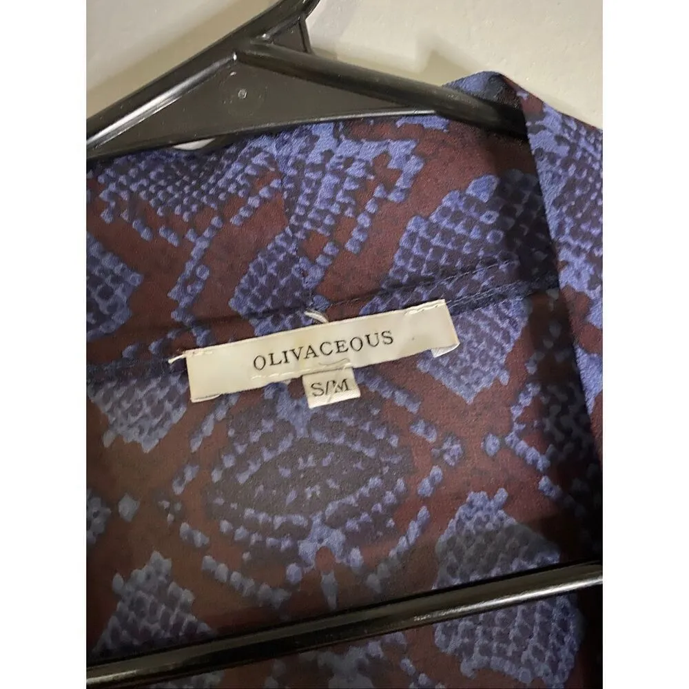 Olivaceous Snake Skin Open Front Long Sleeve Duster Kimono Cardigan S/M - Image 3