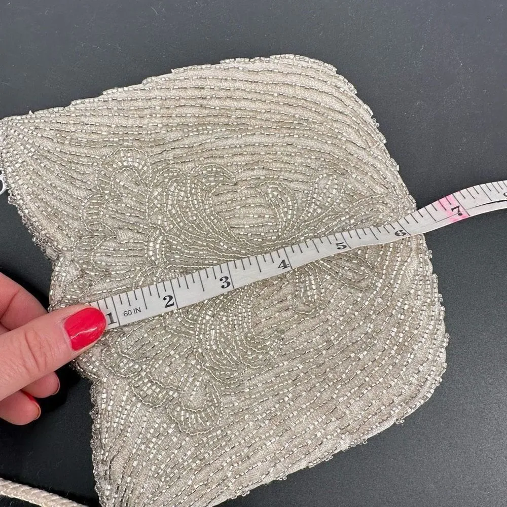 Vintage La Regale Womens Floral Beaded Crossbody Clutch Purse Bag White Cocktail - Image 11