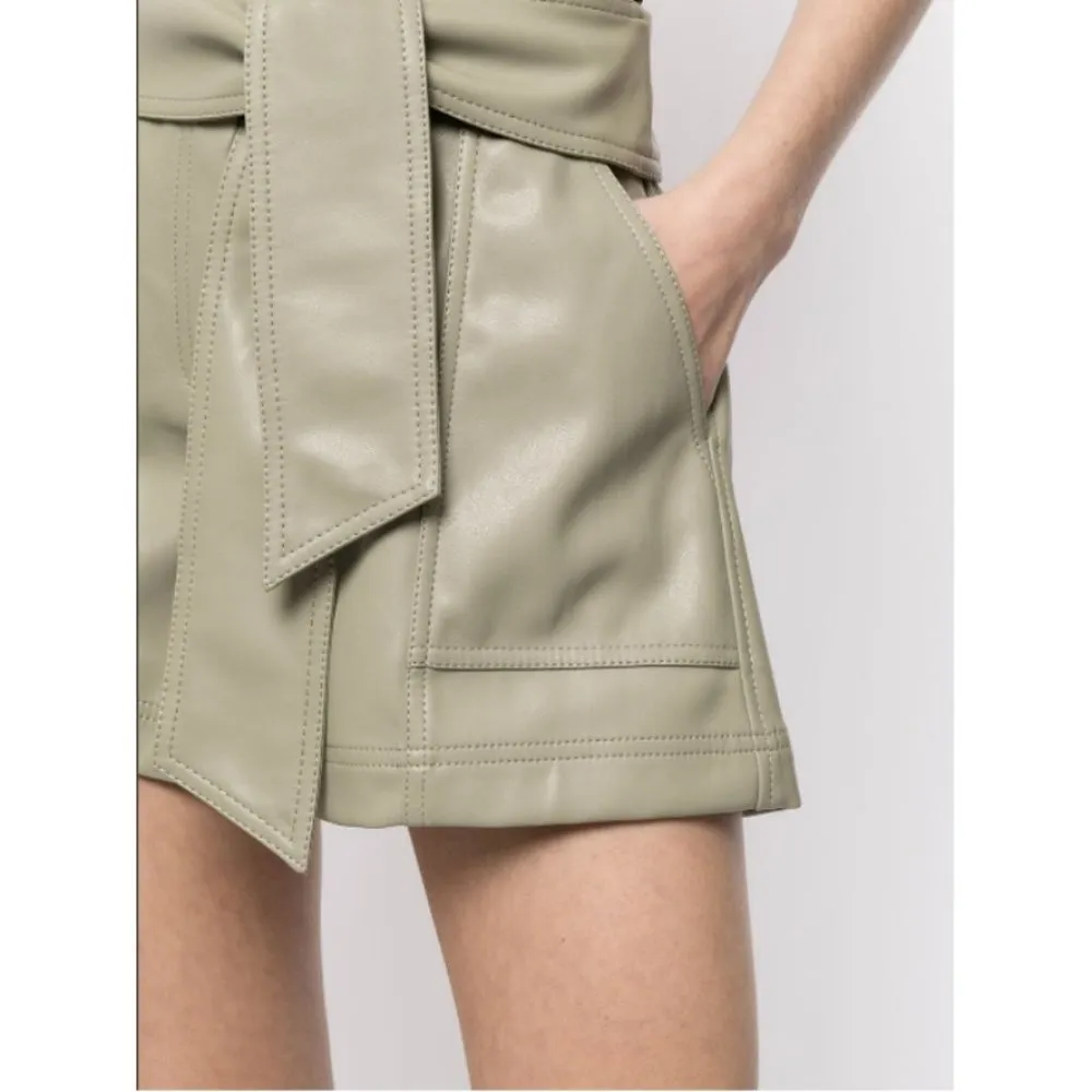 💕JONATHAN SIMKHAI💕 Mari Vegan Leather Tie Shorts Eucalyptus Sage Green 10 NWT - Image 8