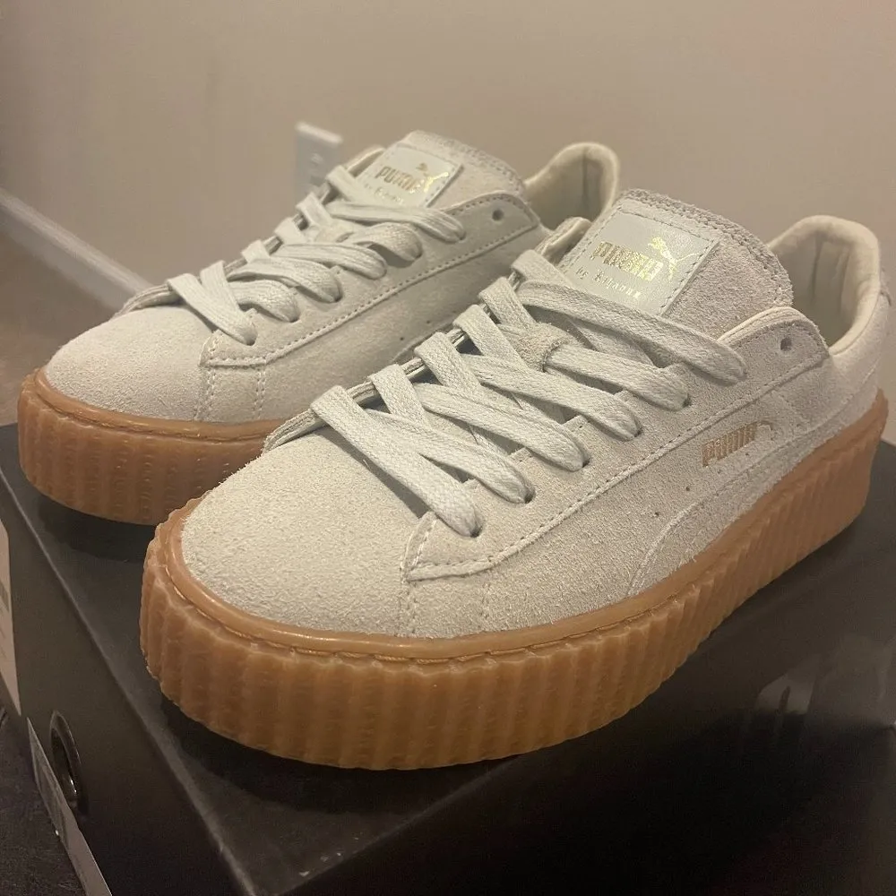 White and Tan Platform Sneakers with Thick Sole Size 8 - Image 7