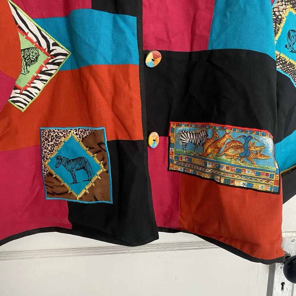 Allure Patchwork Jacket Woman 3X Animal Safari Print Cotton Artsy Boho Colorful - Image 6